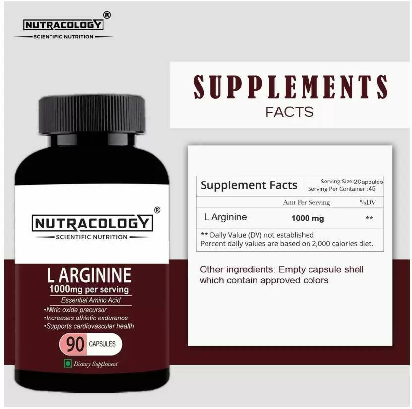 Nutracology L Arginine 1000mg Nitric Oxider Booster For Muscle Gain & Strength Capsules | Swadesiicart