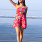 Noroke Linen Red Floral Mini Tiered Dress - Printed | Swadesiicart