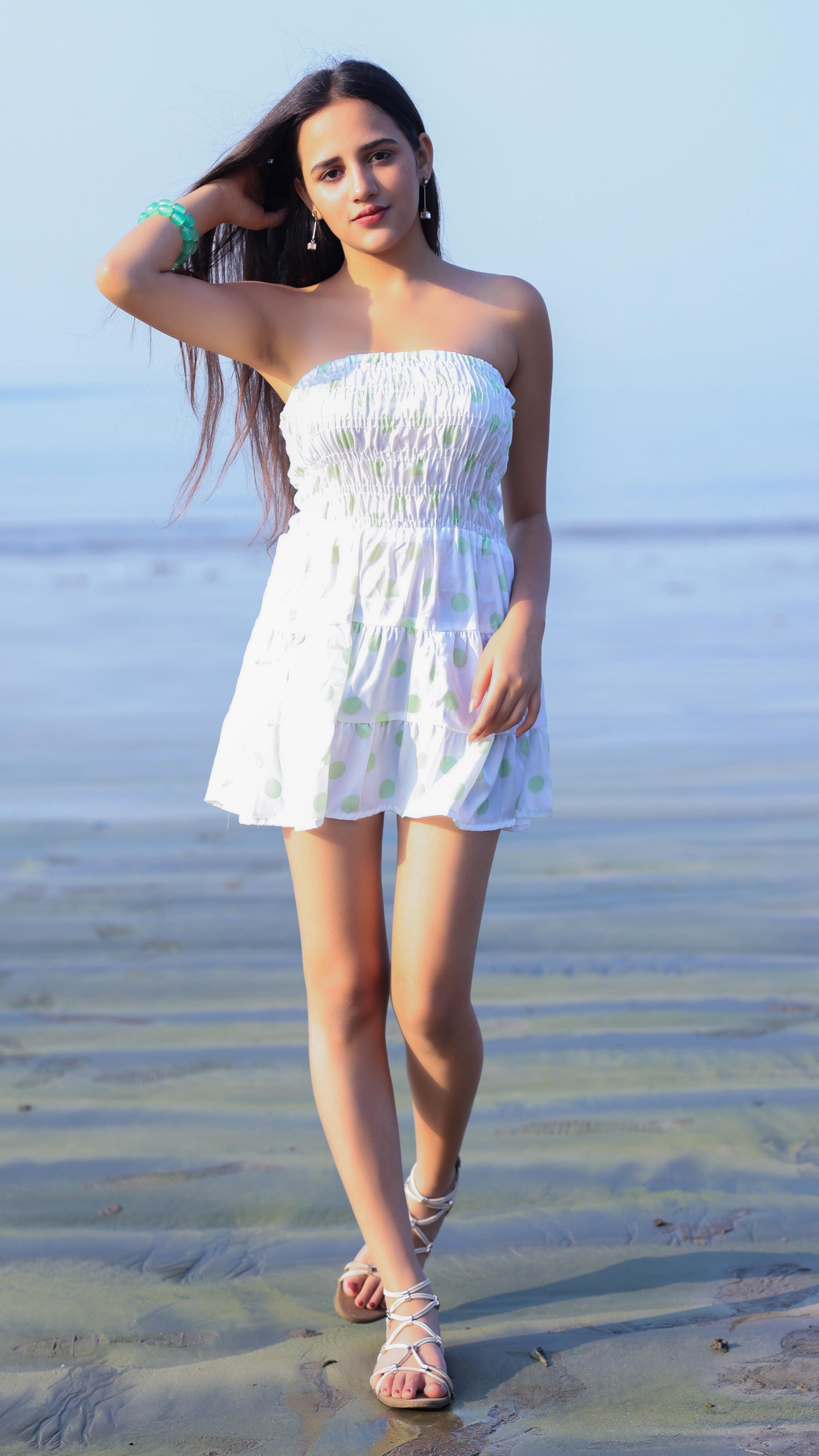 Noroke Sustainable fabric | Bemberg Polka Dot Mini Tiered Dress - Printed | Swadesiicart