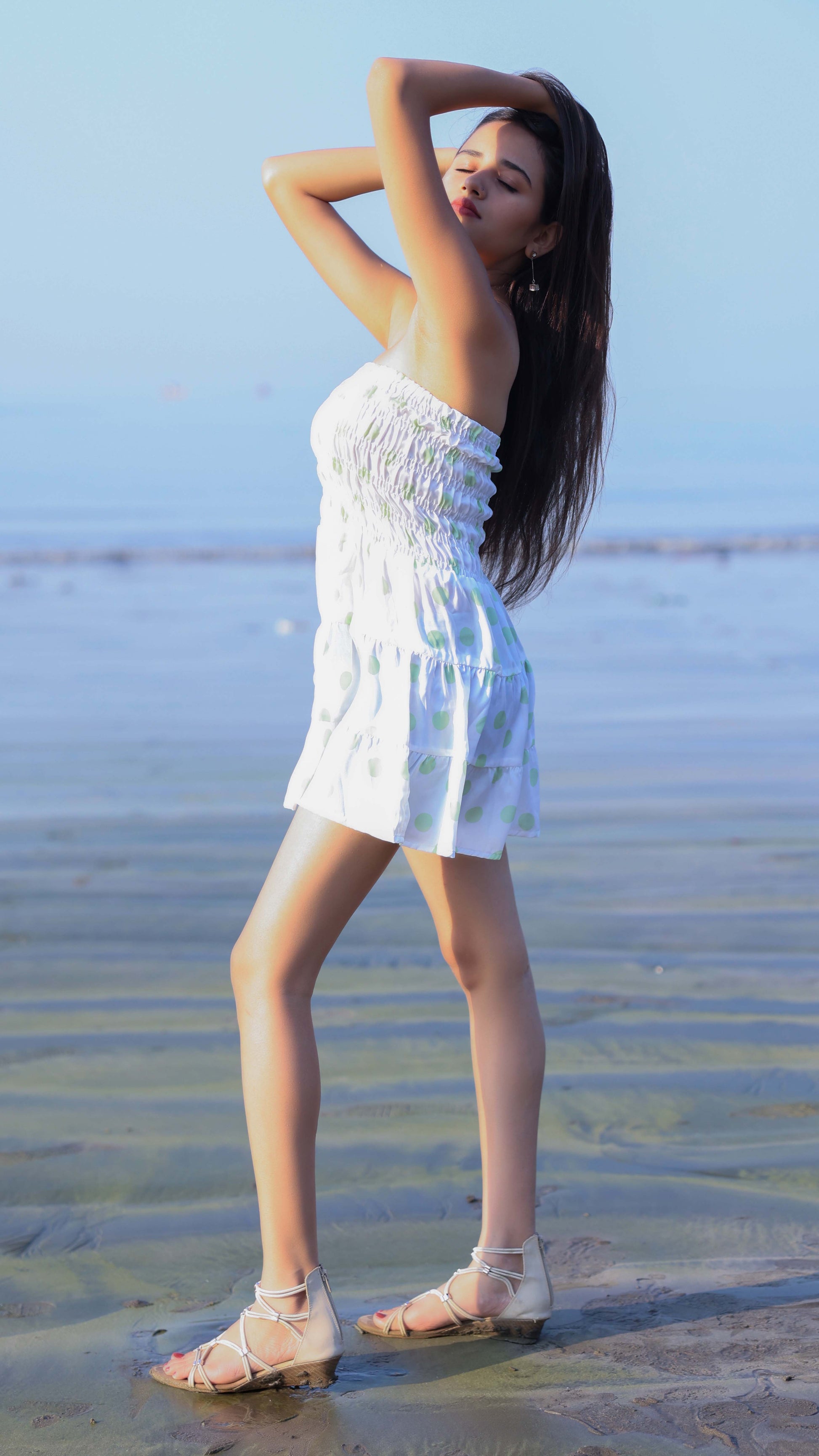Noroke Sustainable fabric | Bemberg Polka Dot Mini Tiered Dress - Printed | Swadesiicart