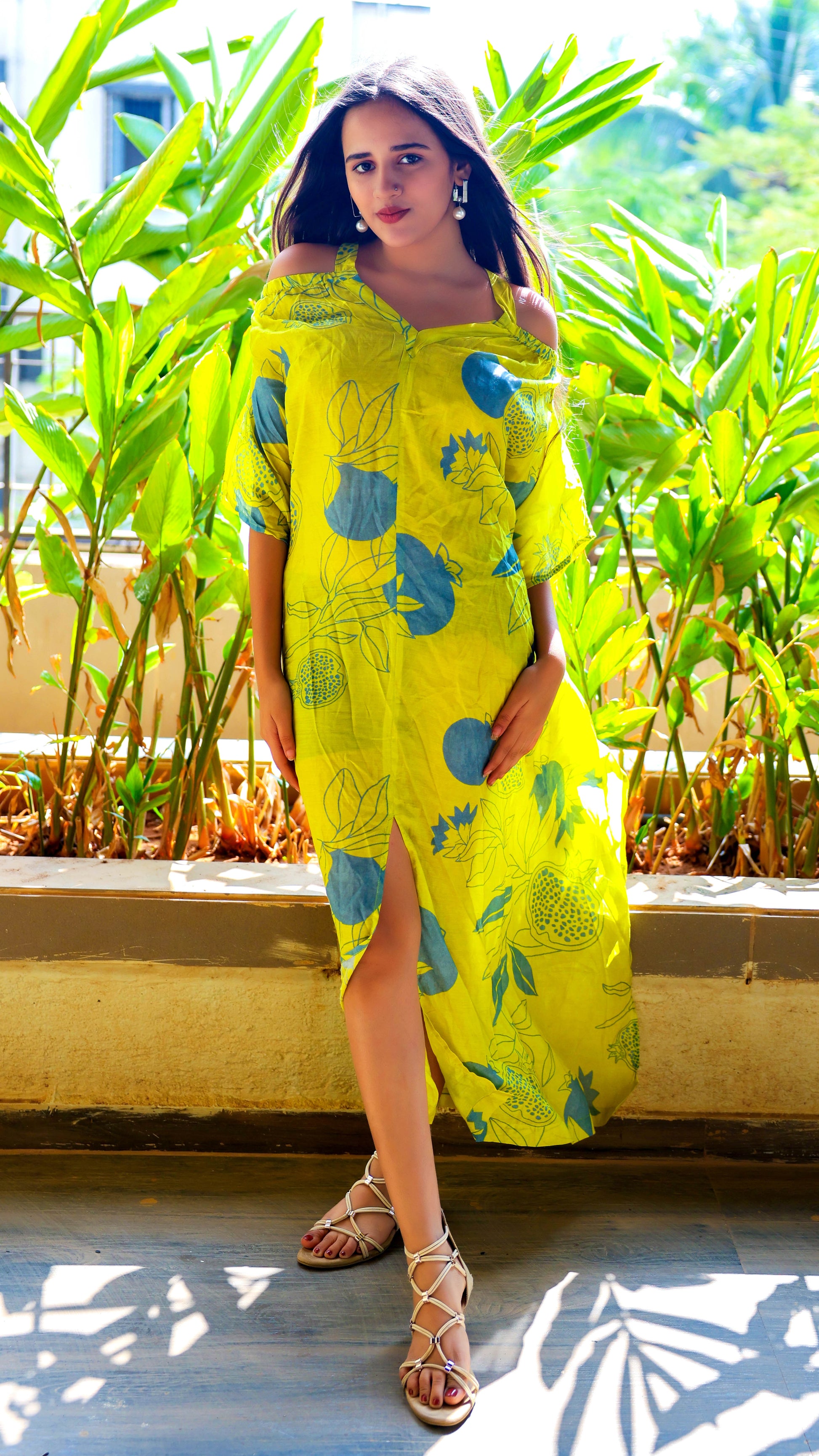 Noroke Pure Muslin Printed Off Shoulder Long Kaftan | Swadesiicart