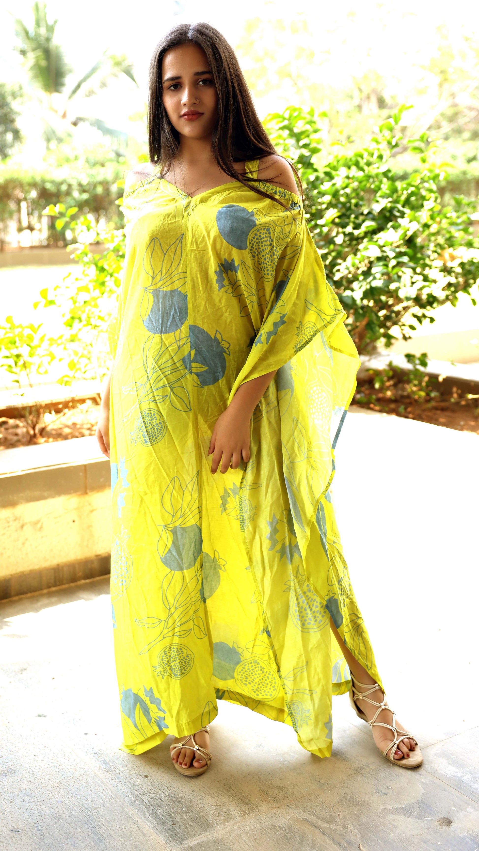 Noroke Pure Muslin Printed Off Shoulder Long Kaftan | Swadesiicart