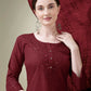 Jyoti Fashion Women's Maroon Cotton Blend Embroidery & Sequence work Kurta with Trouser & Dupatta | Swadesiicart