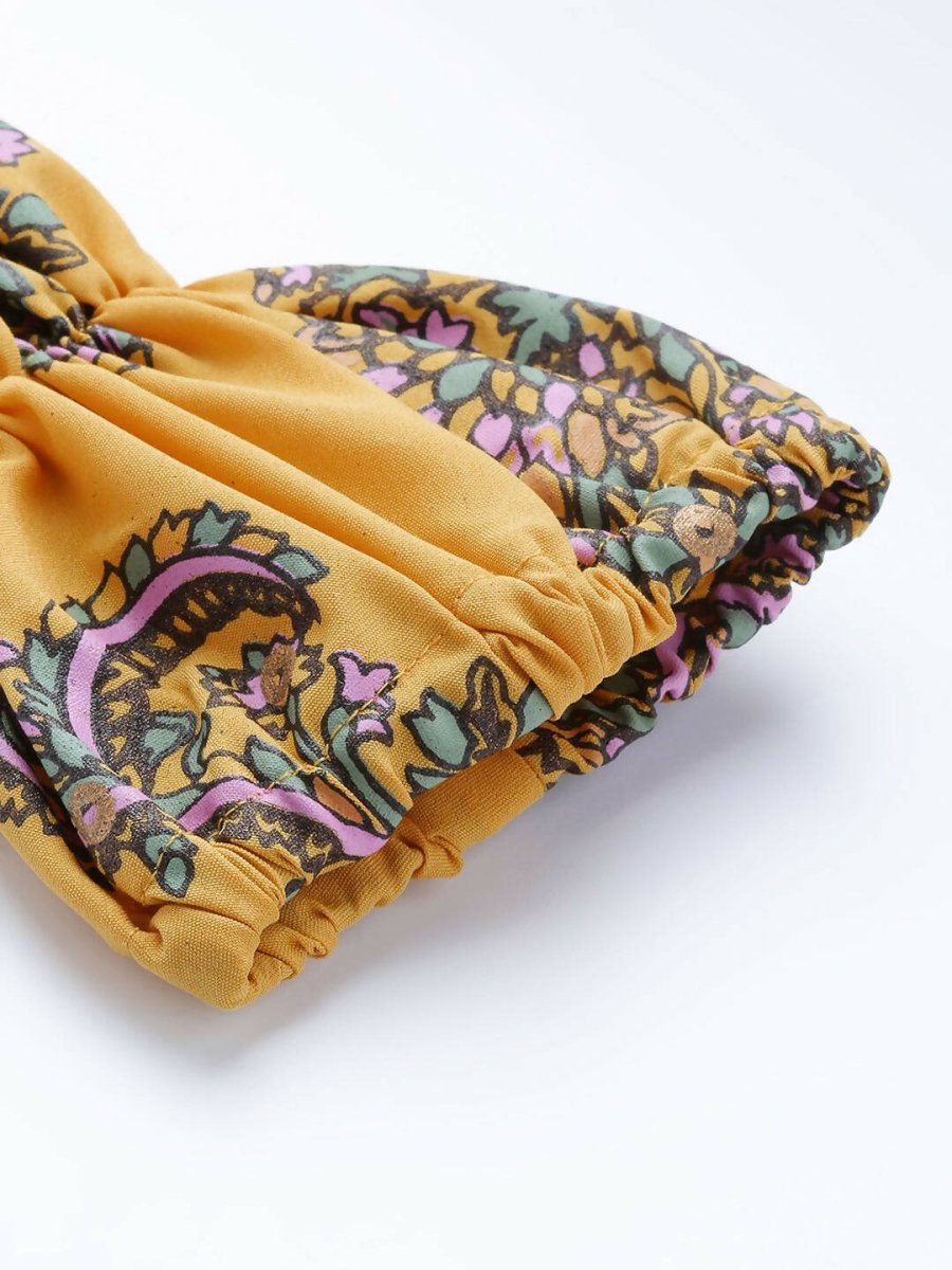 Ahalyaa Women Mustard Crepe Printed Kurta Churidar Set | Swadesiicart