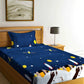 Home Sizzler Blue & Yellow Cartoon Characters 144 TC Bedsheet with Pillow Covers - Swadesiicart