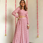 trueBrowns Light Mauve Bandhani Printed Silk Top Skirt Set - Swadesiicart