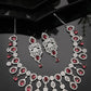 NVR Women Silver Plated & Maroon Cz Stone Handcrafted Jewellery Set - Swadesiicart