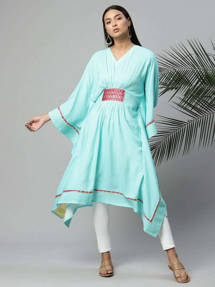 Ahalyaa Womens Blue Rayon Printed Kaftan | Swadesiicart
