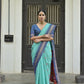 Vishnu Weaves Women's Firozi Handloom Raw Silk Saree with Blouse - Swadesiicart