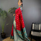 Joban Fashion Banarasi Red Woven Butti Soft Silk Saree | Swadesiicart