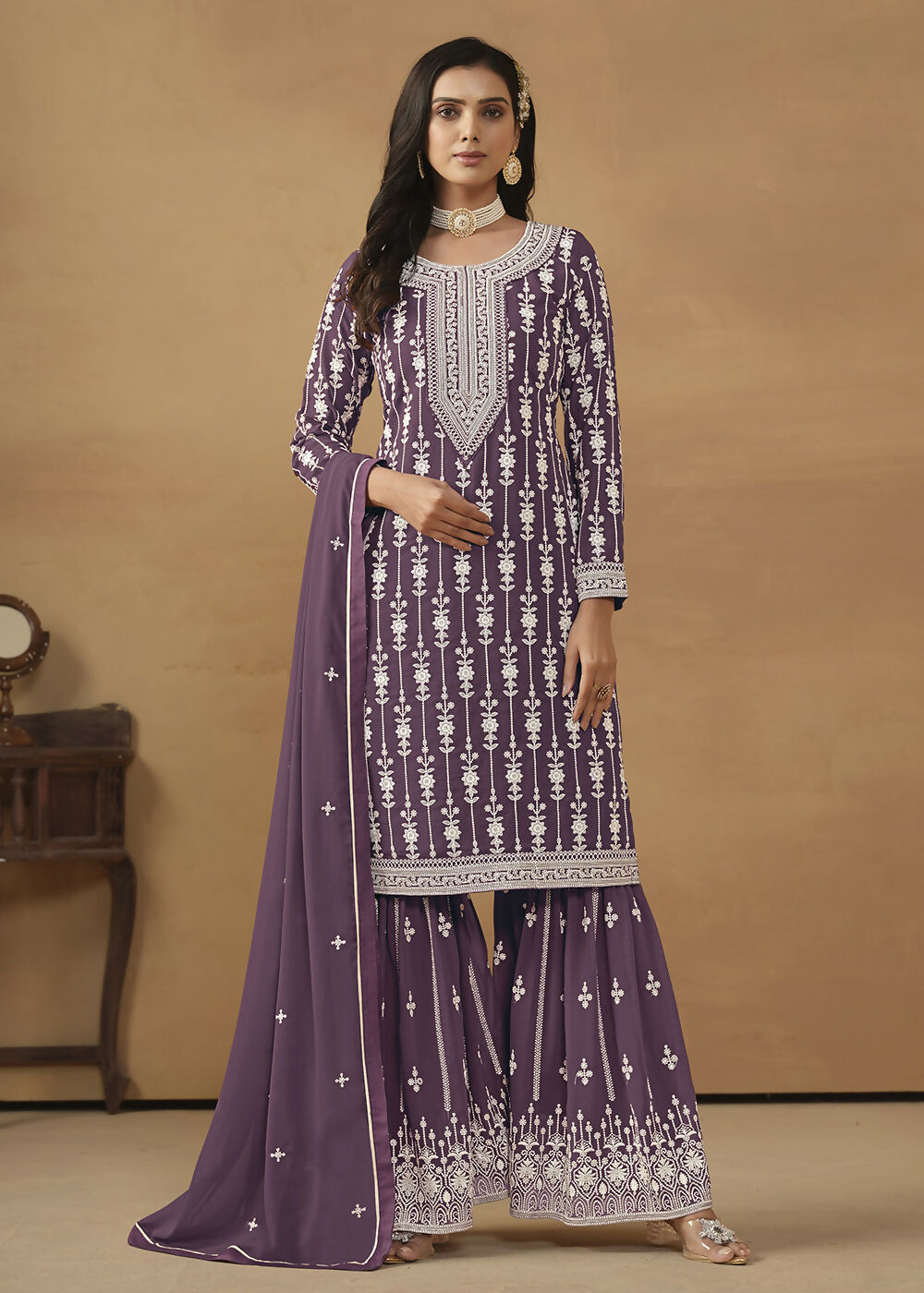 Radiant Purple Embroidered Wedding Festive Gharara Suit - Emponline | Swadesiicart