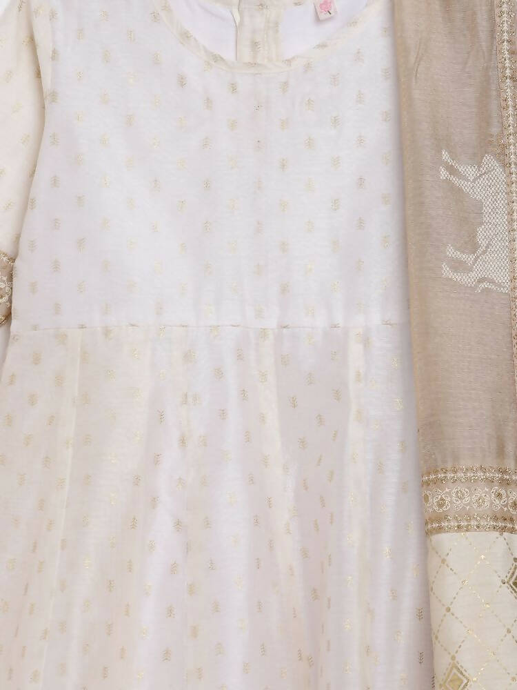 Ahalyaa Off White Chanderi Anarkali Kids Kurta With Dupatta For Girls | Swadesiicart