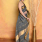 Very Much Indian Handloom Pure Cotton Linen Saree With Golden Border - Grey Gold | Swadesiicart