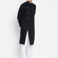 Even Apparels Black Pure Cotton Men's Sherwani Kurta With Asymetrical Cut | Swadesiicart