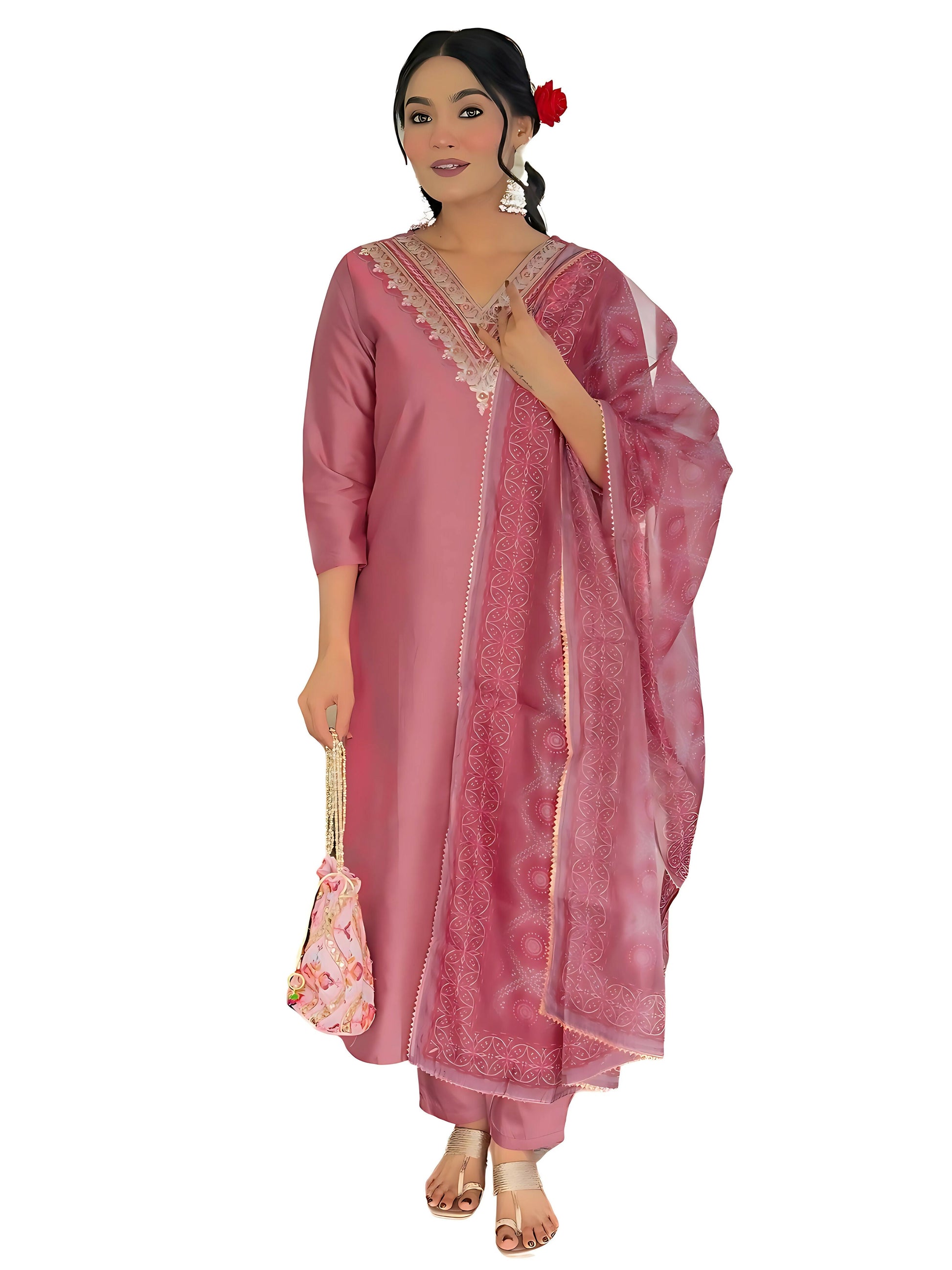 The52 Gajri Women's Beautiful Embroidered Rayon Fabric with Straight Kurta, Pant and Dupatta Set - Swadesiicart