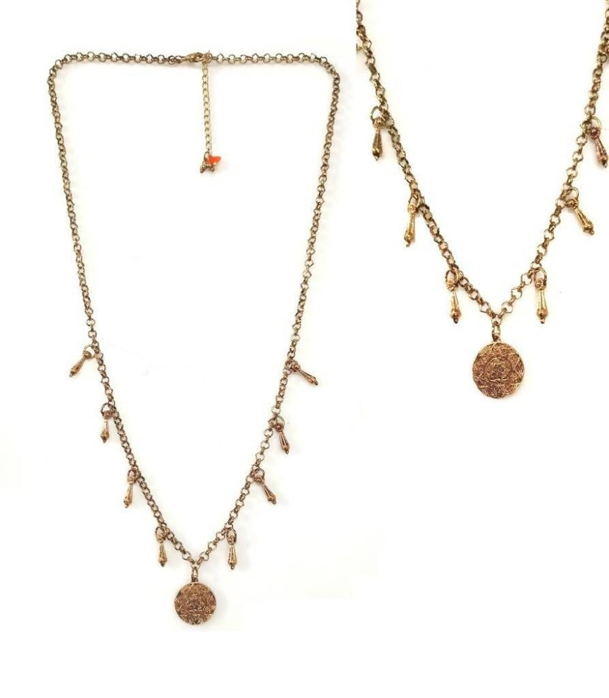 Bling Accessories Antique Brass Finish Brass Metal Coin Charm Necklace | Swadesiicart