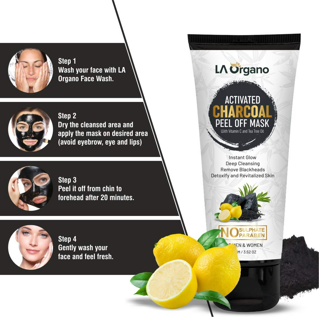 LA Organo Blackhead Remover Activated Charcoal Peel Off Mask | Swadesiicart