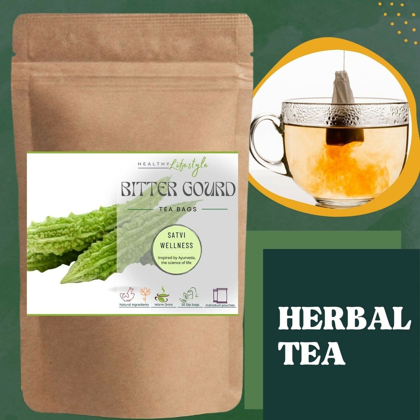 Satvi Wellness Bitter Gourd Tea Bags | Bitter Melon Tea | Swadesiicart