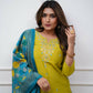 The52 Lemon Beautiful Embroidered Viscose Chanderi Fabric Straight Kurta Pant with Dupatta Set - Swadesiicart