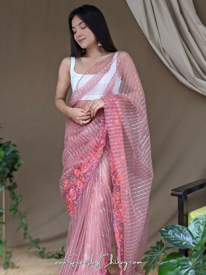 Vamsee Murari Pink Super Net Saree - Swadesiicart