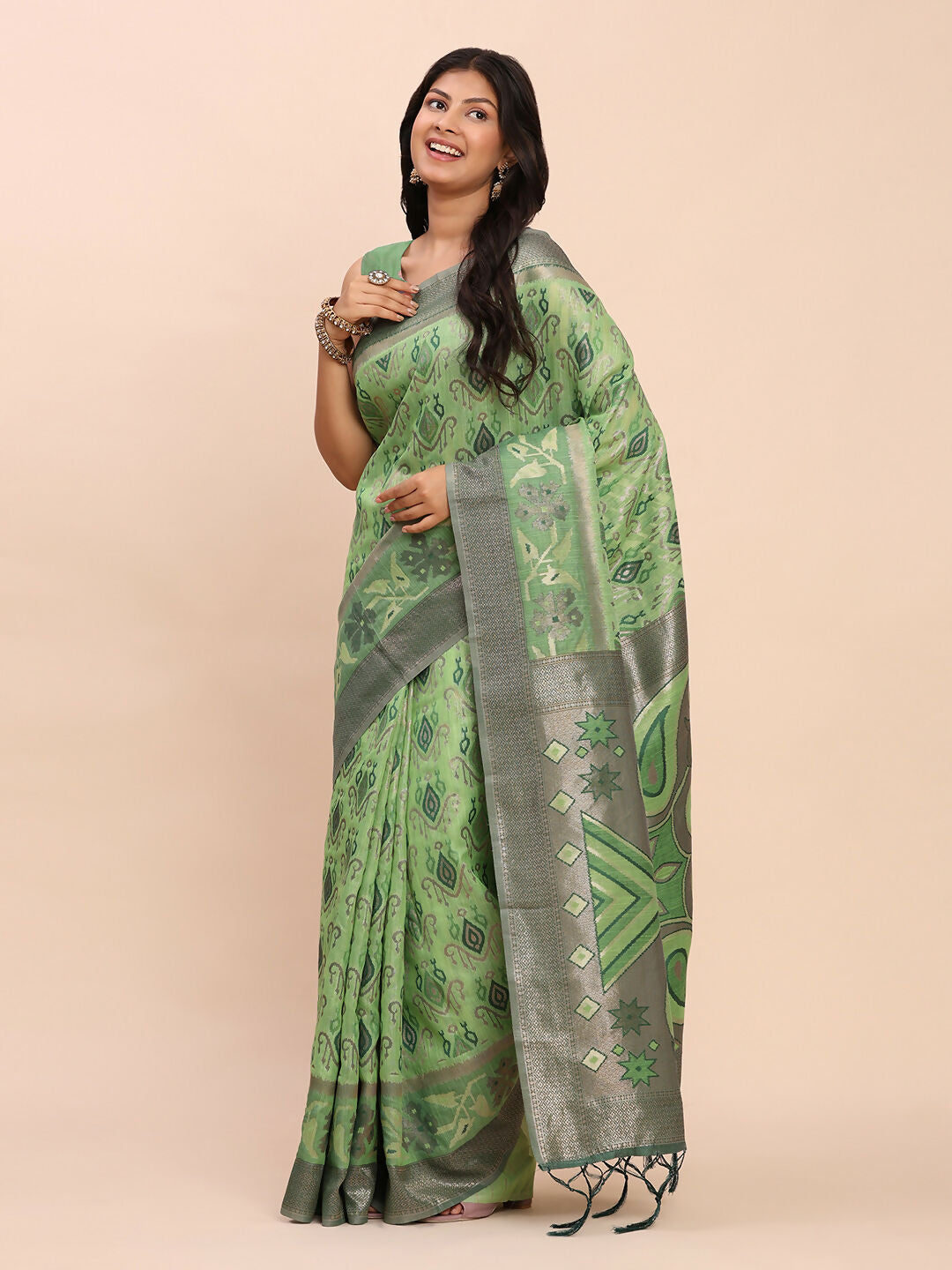 Shree Shyam Fashion Linen Cotton Green Saree