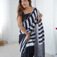 Black Chinon Designer Digital Printed,Mirror Cut Work Saree - Manvika