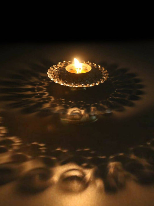 CraftVatika Gold-Toned Crystal Akhand Diya Oil Puja Lamp | Swadesiicart