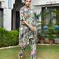 Vaasva Women's Dark Green Musline Viscose Digital Printed Kaftan Pant Set | Swadesiicart