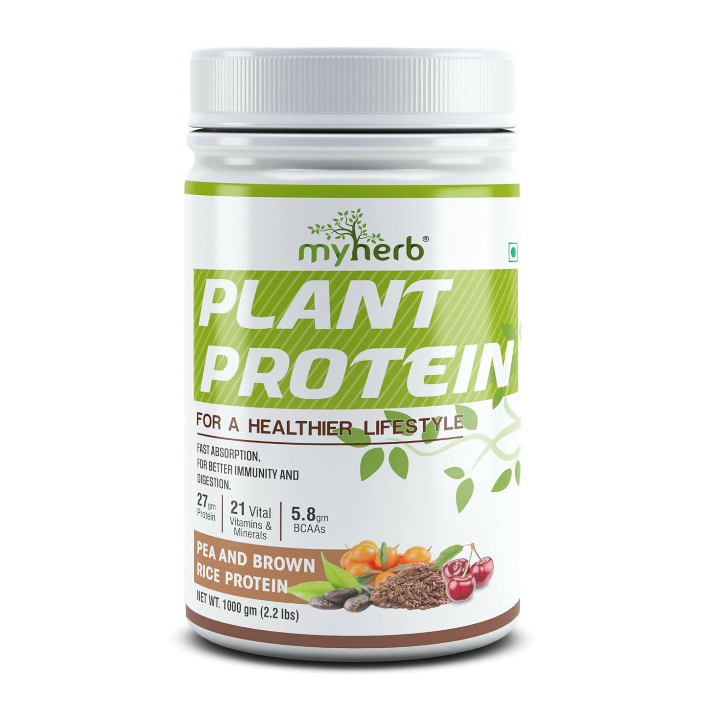 Myherb Plant Protein Powder, Pea And Brown Rice Protein Powder - Chocolate Flavour - Swadesiicart