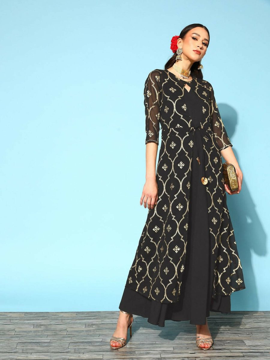 Ahalyaa Women's Olive Printed Jacket Style Dress | Swadesiicart