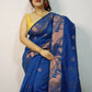Exclusive Collection Beautiful Blue Cotton Silk Woven Handloom Saree With Running Blouse Piece - Swadesiicart