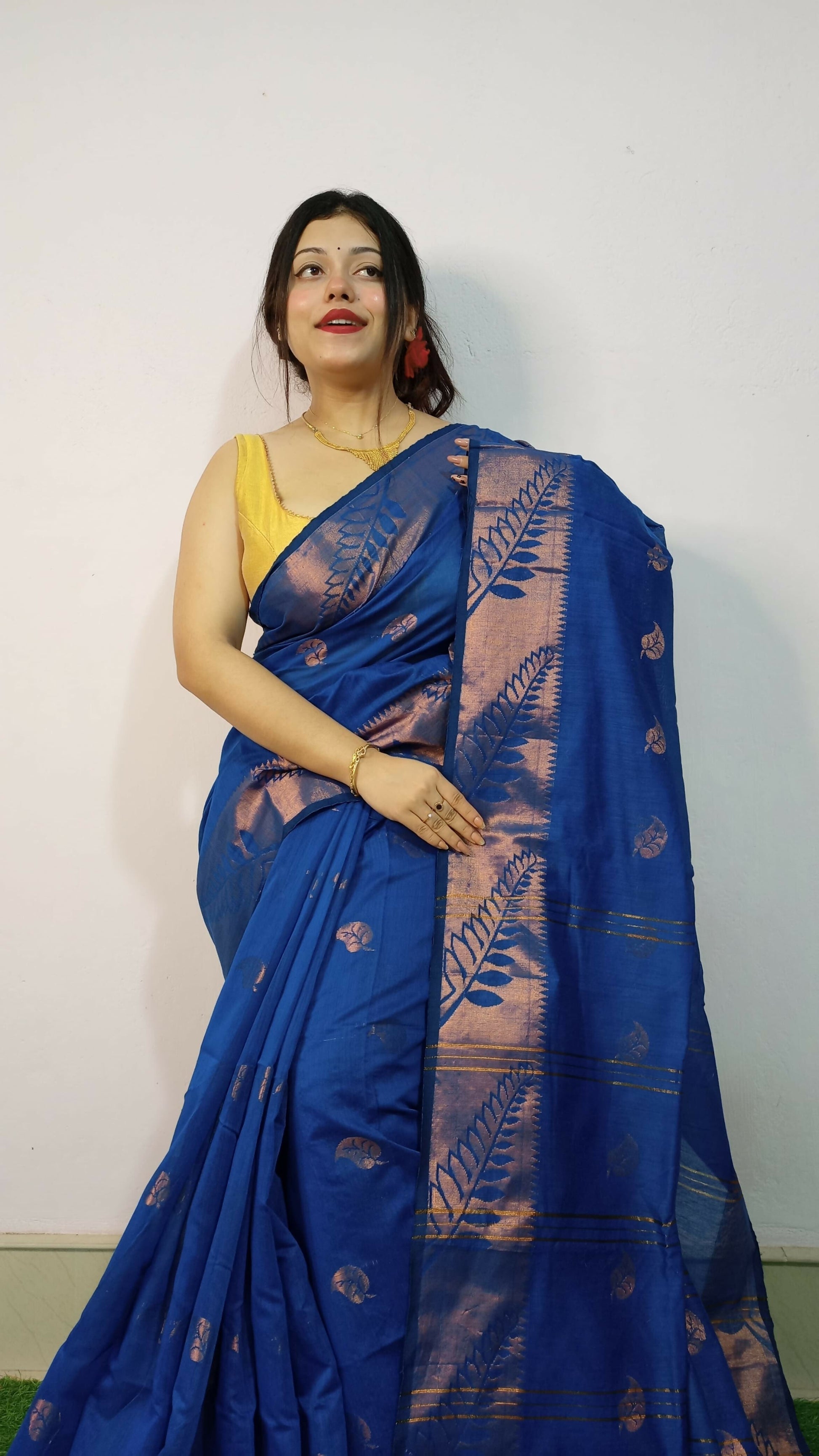 Exclusive Collection Beautiful Blue Cotton Silk Woven Handloom Saree With Running Blouse Piece - Swadesiicart