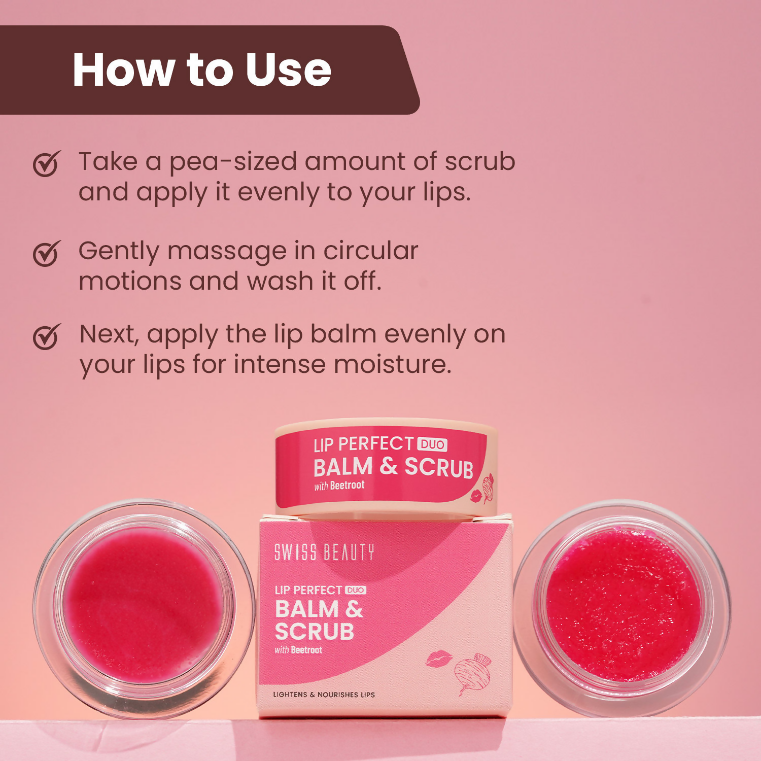 Swiss Beauty Lip Perfect Duo Balm & Scrub - Beetroot | Swadesiicart