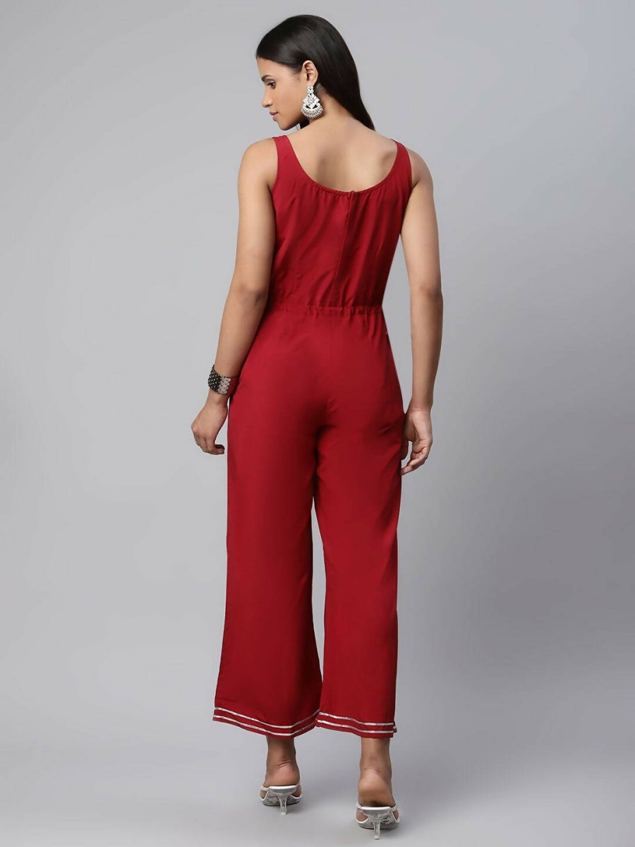 Ahalyaa Womens Maroon Chiffon Printed Jumpsuit - Swadesiicart