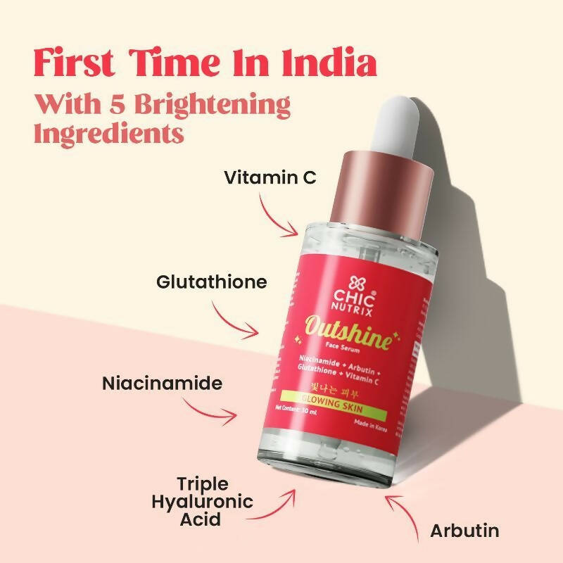 Chicnutrix Outshine 2% Niacinamide + Vit C + Glutathione Korean Face Serum Helps Brighten Dull Skin and Clear Dark Spots, Korean Skincare | Swadesiicart