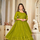 Jyoti Fashion Women's Mehendi Georgette Embroidered Anarkali Kurta Pant Set With Dupatta | Swadesiicart