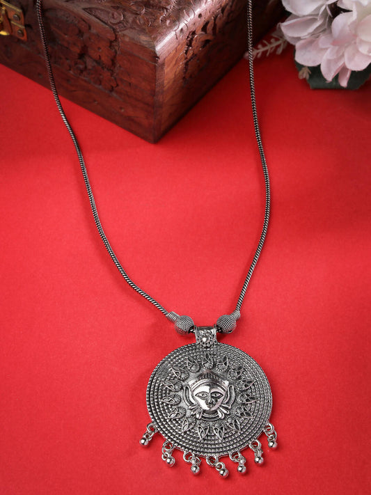 NVR Women's Elegant Silver Oxidised Brass Necklace | Swadesiicart