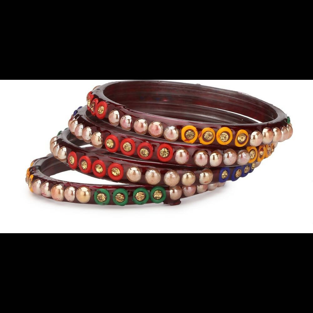 Afast Bridal Wedding & Party Fashionable Colorful Glass Bangle/Kada Set, Pack Of 4 - Maroon - Afast Enterprises