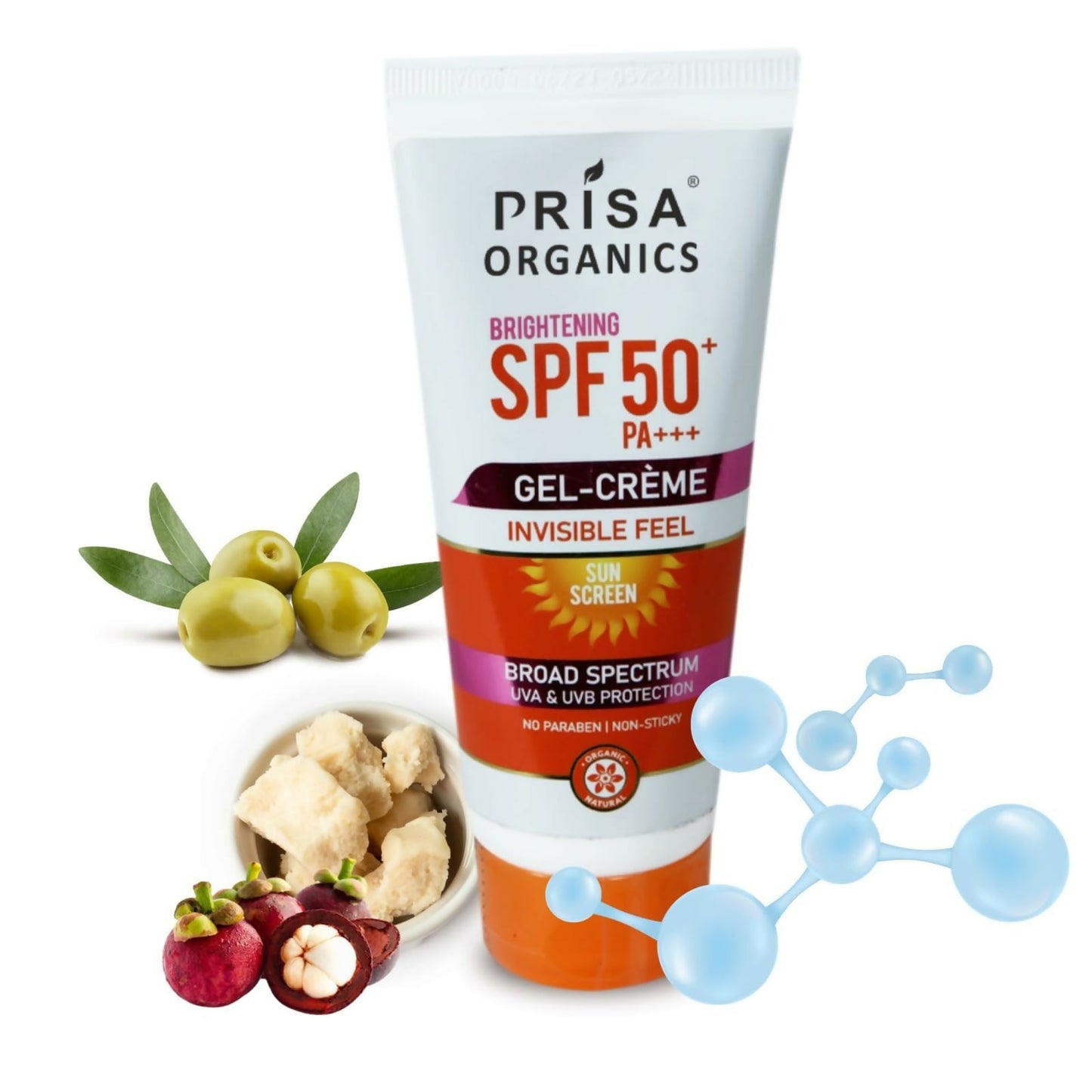 Prisa Organics Brightening Sun Screen SPF 50 PA+++ Invisible Feel Gel Cream - Swadesiicart