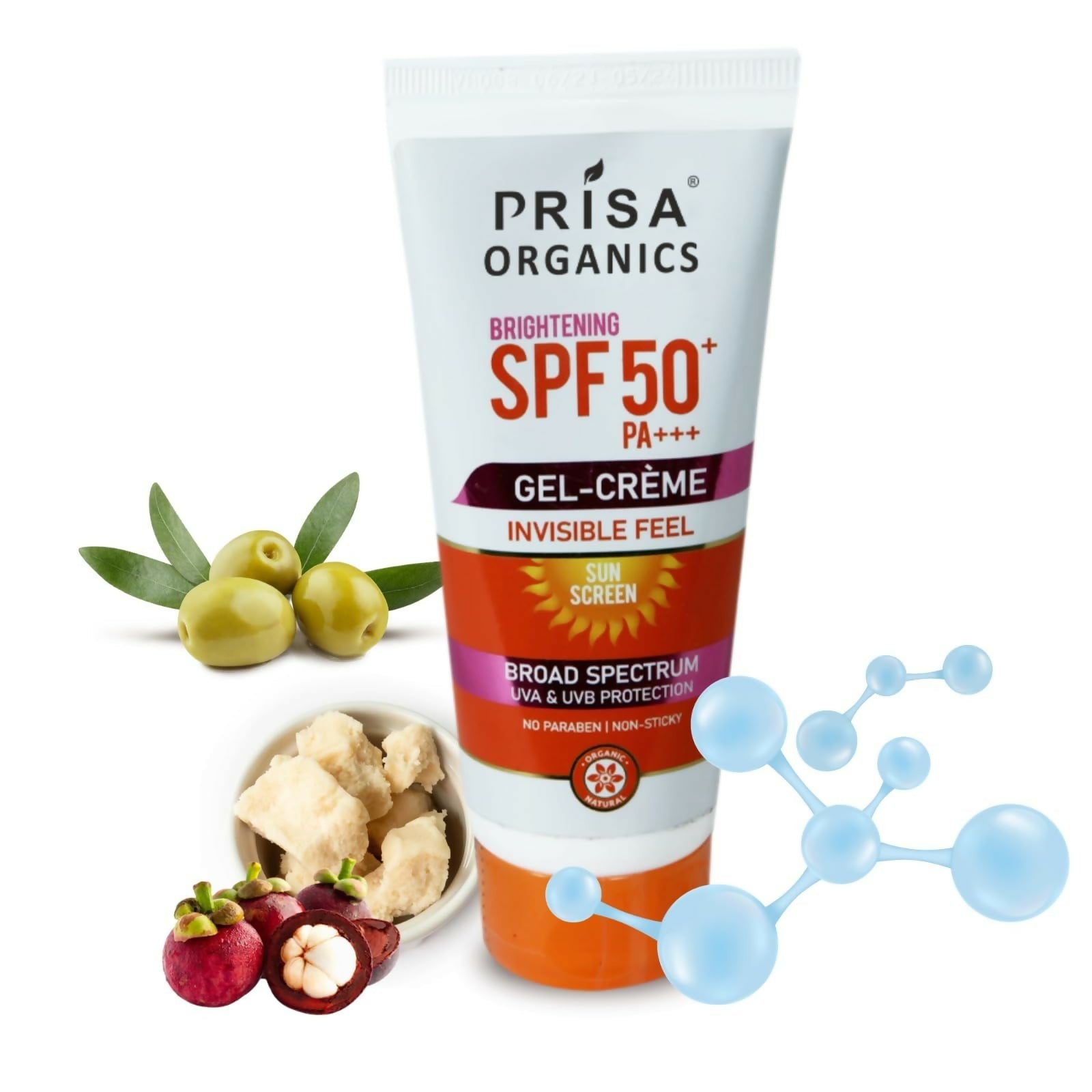 Prisa Organics Brightening Sun Screen SPF 50 PA+++ Invisible Feel Gel Cream - Swadesiicart