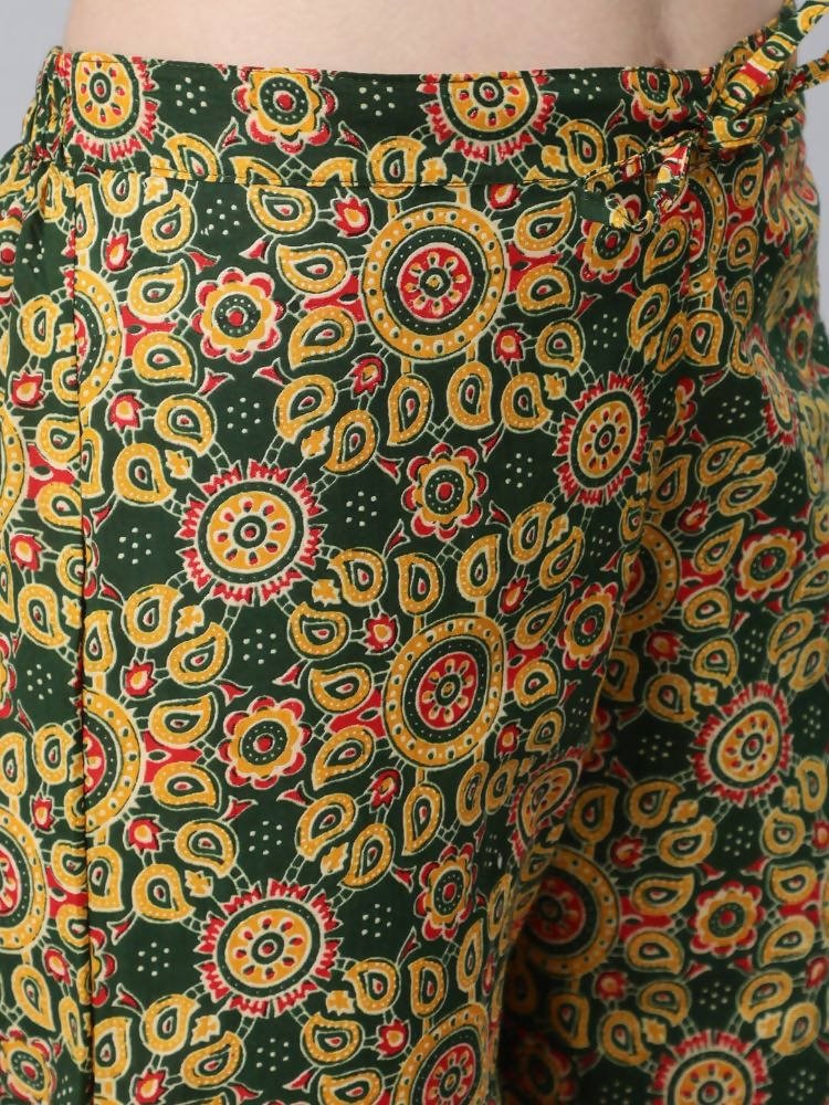 Anubhutee Teal Ethnic Motifs Printed Empire Thread Work Pure Cotton Kurta with Trousers & With Dupatta - Swadesiicart