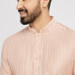 Ethnic India Pink Men's Kurta Striped Polyester | Swadesiicart