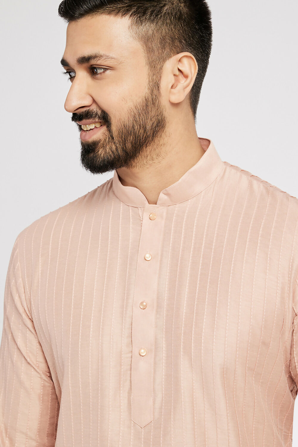 Ethnic India Pink Men's Kurta Striped Polyester | Swadesiicart