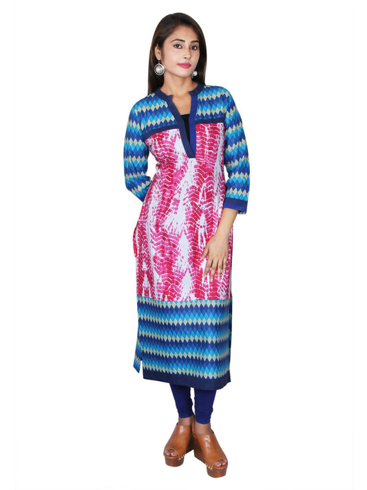 Women's Blue Tie Dye Printed Kurti - G & A Apparels | Swadesiicart