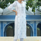 Juniper Women's White Rayon Placement Printed Straight Kurta | Swadesiicart