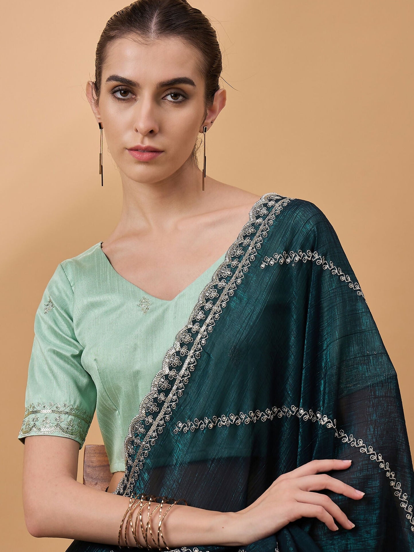 Blue Muslin Embroidered Saree with Unstitched Blouse Piece - Satya
