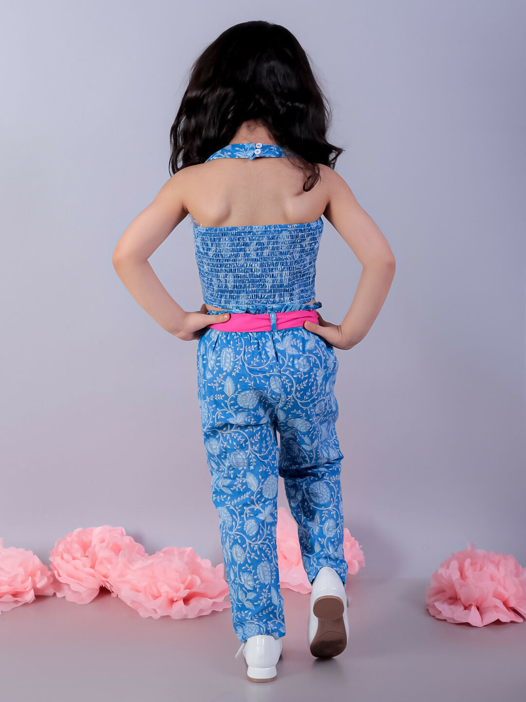 Lil Drama Jaipur Girls Blue Printed Top with Printed Pant Co-ordinate Set - Swadesiicart