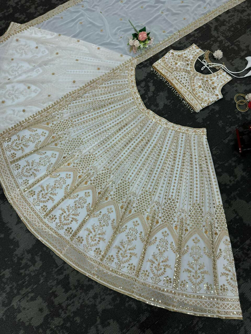 Jyoti Fashion Women's White Faux Georgette Sequins with Thread Embroidered Designer Lehenga Choli Set | Swadesiicart
