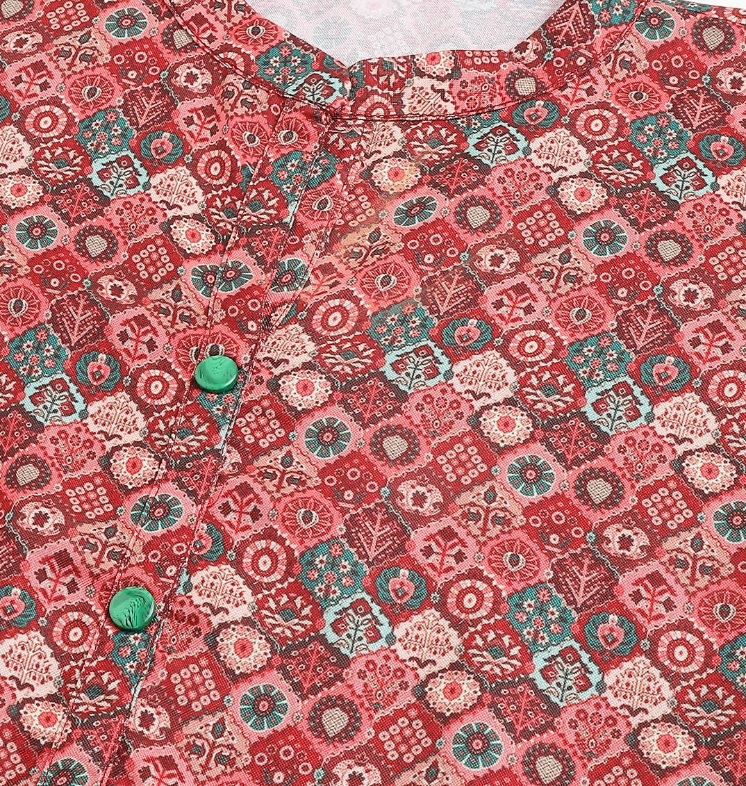 Red Poly Rayon Digital Printed A-line Top - Tarini - Swadesiicart