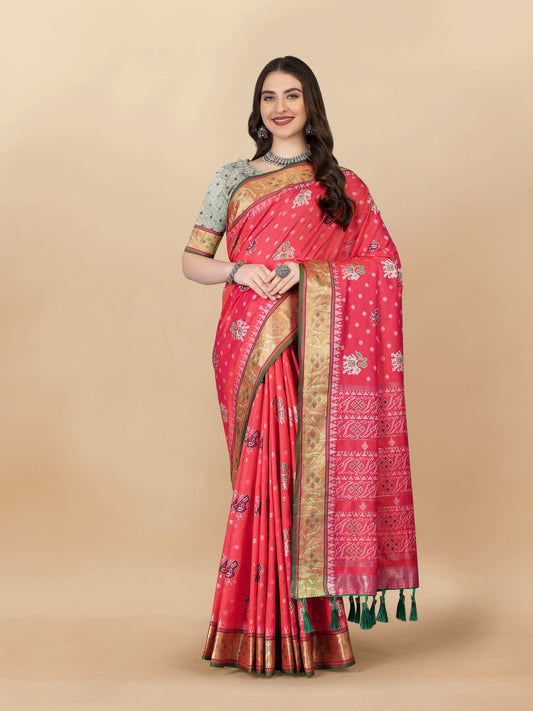 Lorenvalley Fashion Soft Silk Patola Weaving With Beautiful Rich Pallu With Blouse - Pink - Swadesiicart